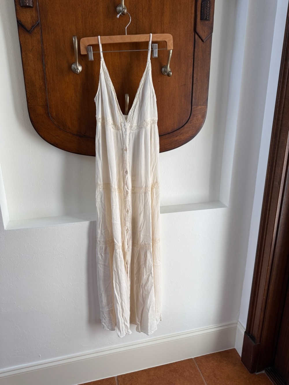 Boho Cream Button-Front Maxi Slip Dress